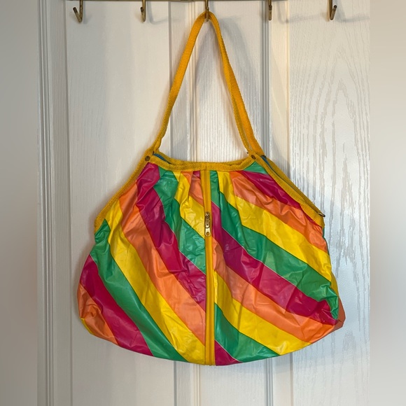 Rainbow Sinrico Vinyl Parachute Bag/Purse, Beach Bag, Expandable Bag, Pride - Picture 4 of 9